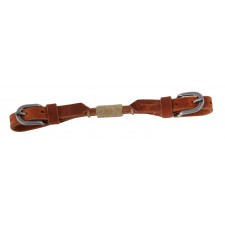 HARNESS LEATHER ROUNDED CURB STRAP WITH BRAIDED RAWHIDE