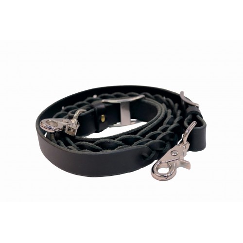 WESTERN RAWHIDE SIGNATURE BLACK LEATHER BRAIDED BARREL REINS, 3/4" X 7'