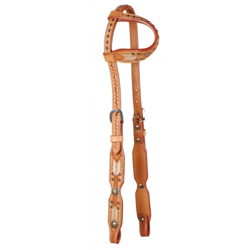 COUNTRY LEGEND RAWHIDE AND BASKET ONE EAR HEADSTALL WITH CONCHOS