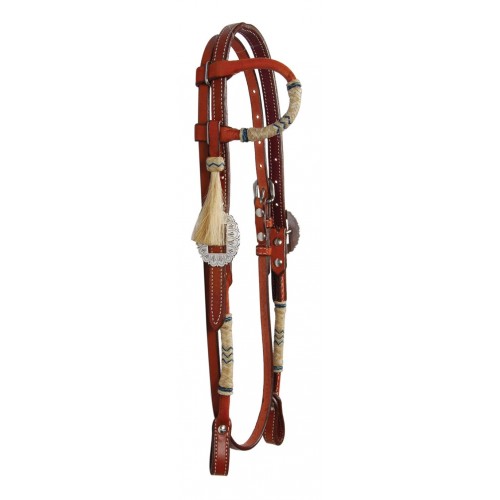 COUNTRY LEGEND ONE EAR DOUBLE PLY HEADSTALL WITH BRAIDED RAWHIDE AND THROAT STRAP
