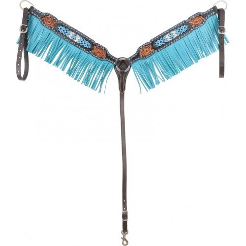 COUNTRY LEGEND TURQUOISE BEADED INLAY BREASTCOLLAR WITH FRINGE