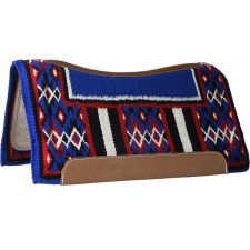 MUSTANG BLUE HORSE CONTOURED TUCSON NAVAJO SADDLE PAD WITH TAN WOOL BOTTOM, 38" x 34"