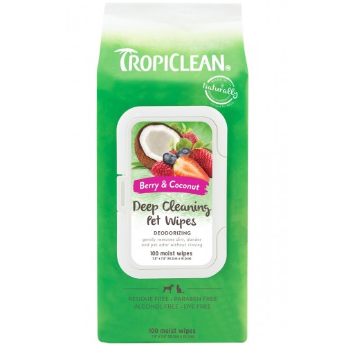 TROPICLEAN DEEP CLEANING WIPES FOR PETS, 100 COUNT