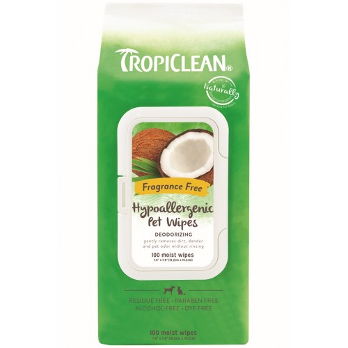 TROPICLEAN HYPO ALLERGENIC WIPES FOR PETS, 100 COUNT