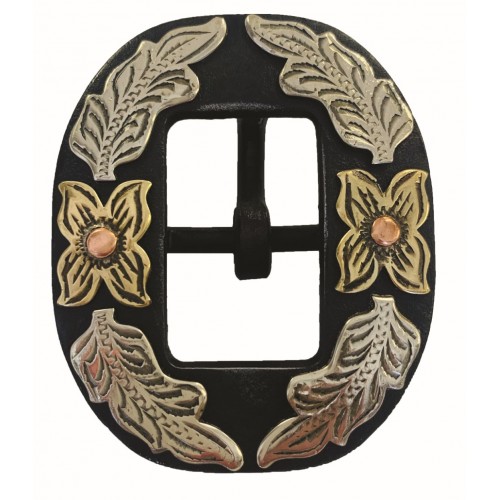 WESTERN RAWHIDE SIGNATURE RUST IRON SILVER BUCKLE - PETAL FLOWERS